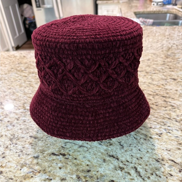 Vintage Accessories - Vintage Boho Minimalist Solid Color Soft Chenille Bucket Hat